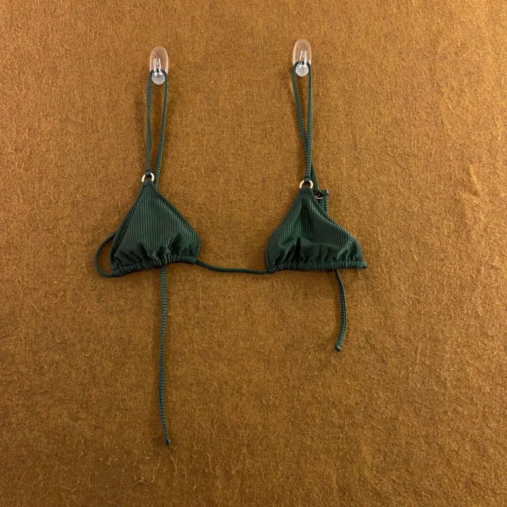Aerie Womens Small Green Ribbed Halter Triangle Bikini Top New